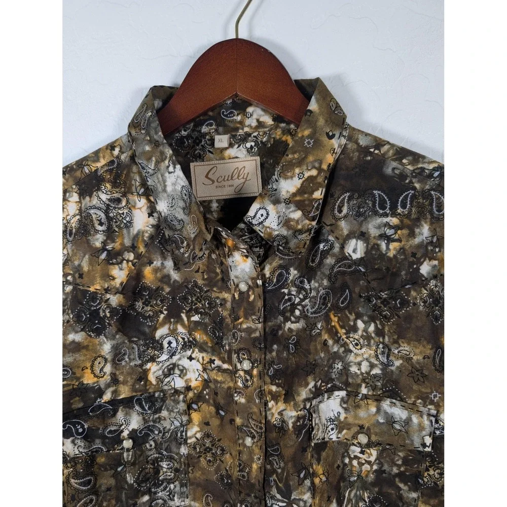 Scully Shirt Womens XL Brown Western Paisley Snap Button Long Sleeve Cowboy